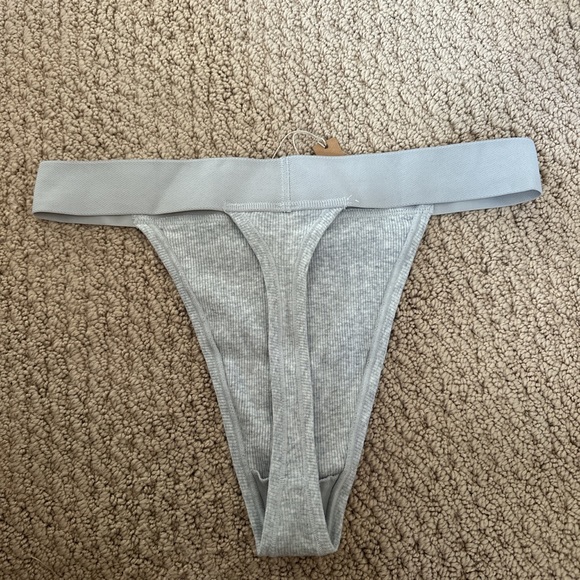 Skims Grey Cotton Rib Thong - Picture 2 of 3